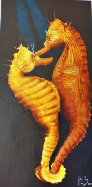 Ζωγραφική με τίτλο "Les hippocampes amo…" από Sophie Pergeline, Αυθεντικά έργα τέχνης, Λάδι