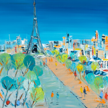 Painting titled "Paris jardins" by Sophie Petetin, Original Artwork, Oil Mounted on Wood Stretcher frame