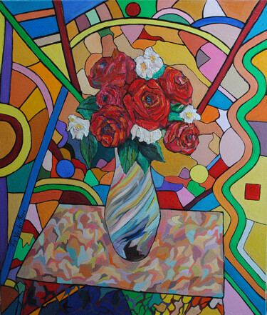 Schilderij getiteld "roses-s.jpg" door Sophie Sosedova, Origineel Kunstwerk, Olie