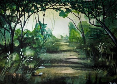 Painting titled "Rêve vert" by Sophie Sunshine, Original Artwork, Acrylic