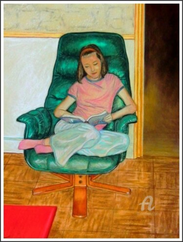 Drawing titled "La lecture" by Sophie Tellier, Original Artwork, Pastel