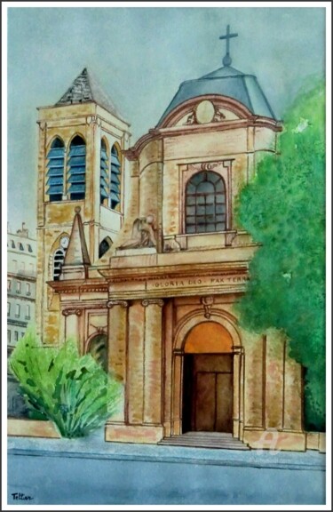"Une église parisien…" başlıklı Tablo Sophie Tellier tarafından, Orijinal sanat, Suluboya