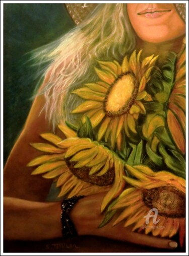 Dibujo titulada "Un bouquet de soleil" por Sophie Tellier, Obra de arte original, Pastel