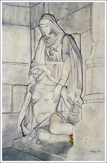 Schilderij getiteld "La Pietà" door Sophie Tellier, Origineel Kunstwerk, Aquarel