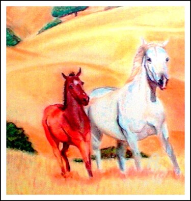 Drawing titled "Au galop" by Sophie Tellier, Original Artwork, Pastel