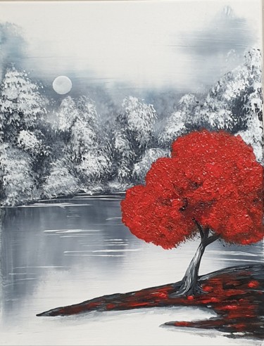 Peinture intitulée "L'arbre rouge" par Sophie Charbonnier, Œuvre d'art originale, Acrylique Monté sur Châssis en bois
