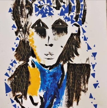 Painting titled "portrait bleu" by S Bazy, Original Artwork, Acrylic