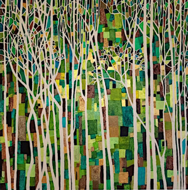 Painting titled "Sous-bois 2" by Sophie Cantou, Original Artwork, Acrylic Mounted on Wood Stretcher frame