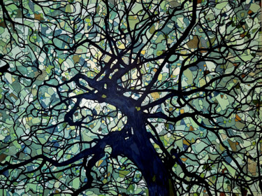 Schilderij getiteld "Arbre de jade" door Sophie Cantou, Origineel Kunstwerk, Acryl Gemonteerd op Frame voor houten brancard