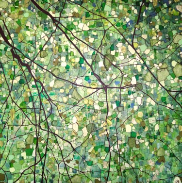 Painting titled "Arbres de Lumière" by Sophie Cantou, Original Artwork, Acrylic Mounted on Wood Stretcher frame