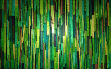 Peinture intitulée "Vitrail de bambous" par Sophie Cantou, Œuvre d'art originale, Acrylique Monté sur Châssis en bois
