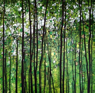 Painting titled "Forêt de pins" by Sophie Cantou, Original Artwork, Acrylic Mounted on Wood Stretcher frame