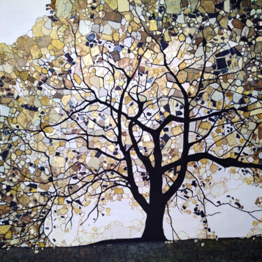 Painting titled "Arbre soleil" by Sophie Cantou, Original Artwork, Acrylic Mounted on Wood Stretcher frame