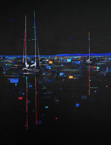 Peinture intitulée "Nuit sur la mer" par Sophie Cantou, Œuvre d'art originale, Acrylique