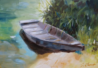 Painting titled "Barque" by Sophie Chaze-Claret, Original Artwork, Oil Mounted on Wood Panel