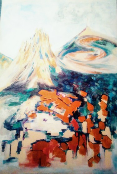 Pittura intitolato "Village au pied du…" da Sophie Delavague, Opera d'arte originale, Acrilico