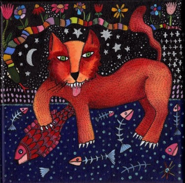 Painting titled "Le lion" by Sophie Dubreuil, Original Artwork