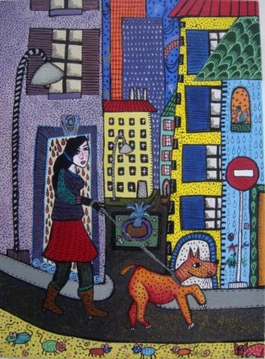 Peinture intitulée "La promenade du chi…" par Sophie Dubreuil, Œuvre d'art originale
