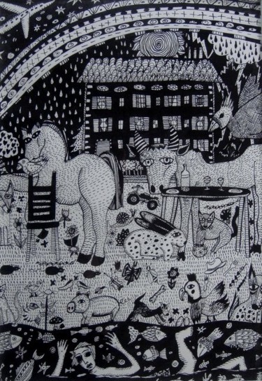 Peinture intitulée "Le banquet" par Sophie Dubreuil, Œuvre d'art originale