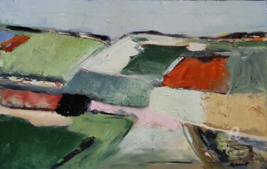 Painting titled "green landscape" by Sophie Dumont, Original Artwork, Oil