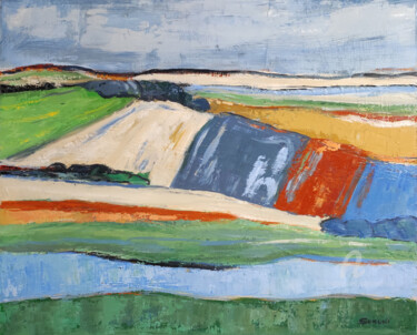 Peinture intitulée "Champs en Avril" par Sophie Dumont, Œuvre d'art originale, Huile