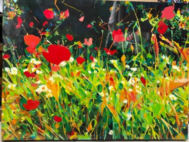 Painting titled "Coquelicot" by Sophie Istria, Original Artwork, Acrylic Mounted on Wood Panel