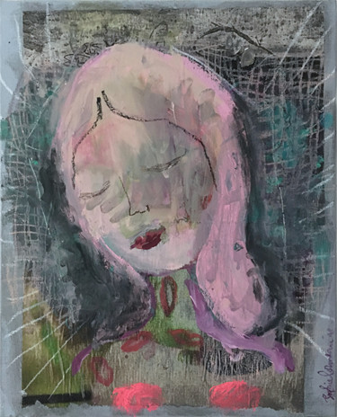 Malerei mit dem Titel "Madone aux bisous" von Sophie Lormeau, Original-Kunstwerk, Acryl