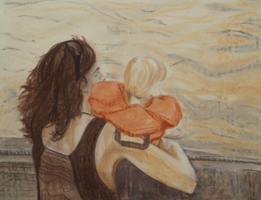 Pittura intitolato "Sur la péniche" da Sophie Maillard (Sophie Mai), Opera d'arte originale, Pastello
