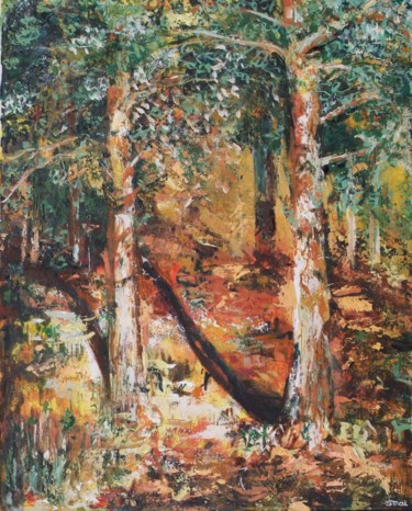 Painting titled "Vert incendié" by Sophie Maillard (Sophie Mai), Original Artwork, Oil Mounted on Wood Stretcher frame
