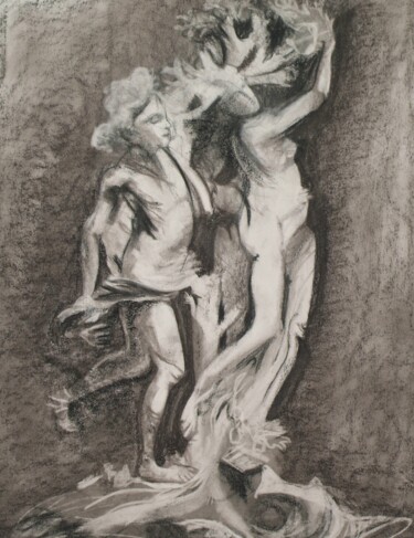 Drawing titled "Daphné" by Sophie Maillard (Sophie Mai), Original Artwork, Charcoal Mounted on Cardboard