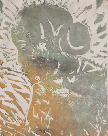 Printmaking titled "Silhouette ocre" by Sophie Maillard (Sophie Mai), Original Artwork, Xylography Mounted on Cardboard
