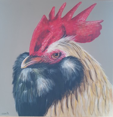 Peinture intitulée "Coq barbu" par Vicente, Œuvre d'art originale, Acrylique