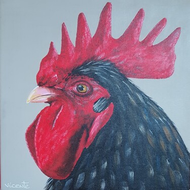 Painting titled "Coq noir" by Vicente, Original Artwork, Acrylic