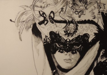 Printmaking titled "Mascarade III" by Soraya Boullic, Original Artwork, Engraving