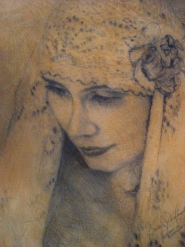 Drawing titled "mujer con mantilla" by Soraya Quintana Quiñones, Original Artwork, Charcoal