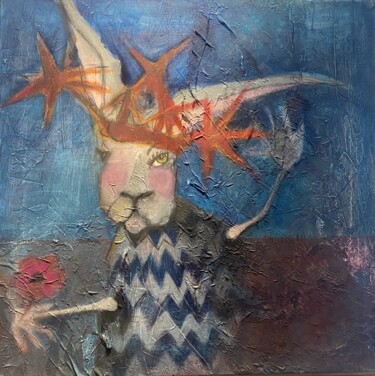 Painting titled "Le lapin fou" by Soren Vana, Original Artwork, Acrylic Mounted on Wood Stretcher frame