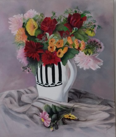 Painting titled "Bouquet d'automne" by Thérèse Soriano, Original Artwork, Acrylic Mounted on Wood Stretcher frame