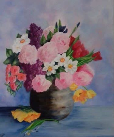 Painting titled "Fleurs de printemps" by Thérèse Soriano, Original Artwork, Acrylic Mounted on Wood Stretcher frame