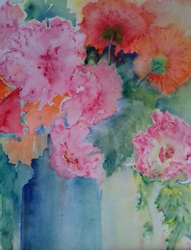 Painting titled "Dahlias 2" by Thérèse Soriano, Original Artwork, Watercolor