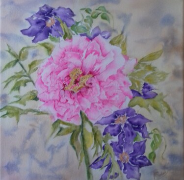 Peinture intitulée "Pivoine arbustive e…" par Thérèse Soriano, Œuvre d'art originale, Aquarelle Monté sur Châssis en bois