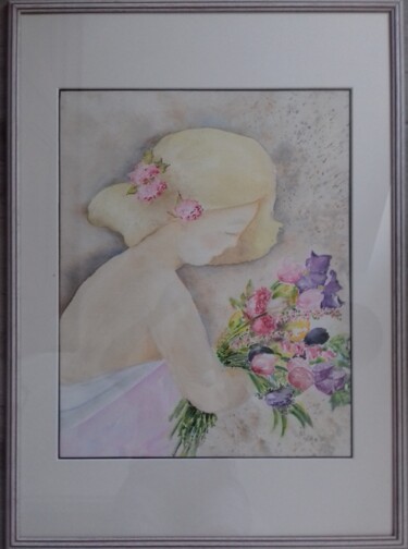 Painting titled "Printemps" by Thérèse Soriano, Original Artwork, Watercolor Mounted on Wood Stretcher frame