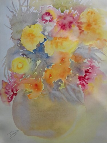 Painting titled "En lumière" by Thérèse Soriano, Original Artwork, Watercolor Mounted on Cardboard