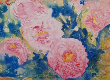 Painting titled "Dahlias 4" by Thérèse Soriano, Original Artwork, Watercolor