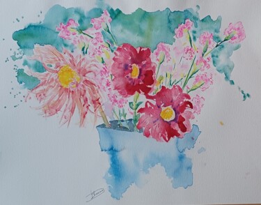 Painting titled "bouquet" by Thérèse Soriano, Original Artwork, Watercolor