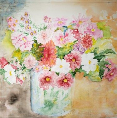 Painting titled "Bouquet ensoleillé" by Thérèse Soriano, Original Artwork, Watercolor