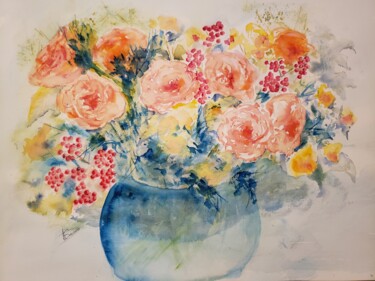 Painting titled "Bouquet lumineux" by Thérèse Soriano, Original Artwork, Watercolor