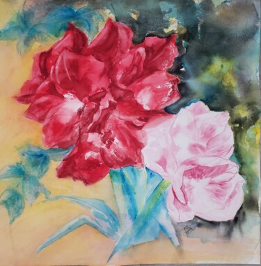 Painting titled "Somptueux Amaryllis" by Thérèse Soriano, Original Artwork, Watercolor