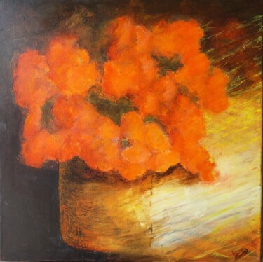 Painting titled "Bouquet flamboyant" by Thérèse Soriano, Original Artwork, Acrylic Mounted on Wood Stretcher frame