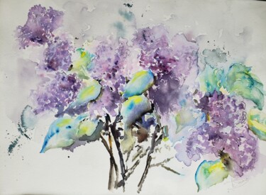Painting titled "Lilas" by Thérèse Soriano, Original Artwork, Watercolor