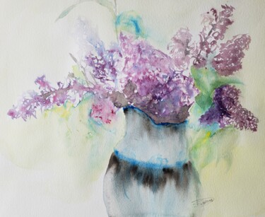 Painting titled "Lilas printemps" by Thérèse Soriano, Original Artwork, Watercolor